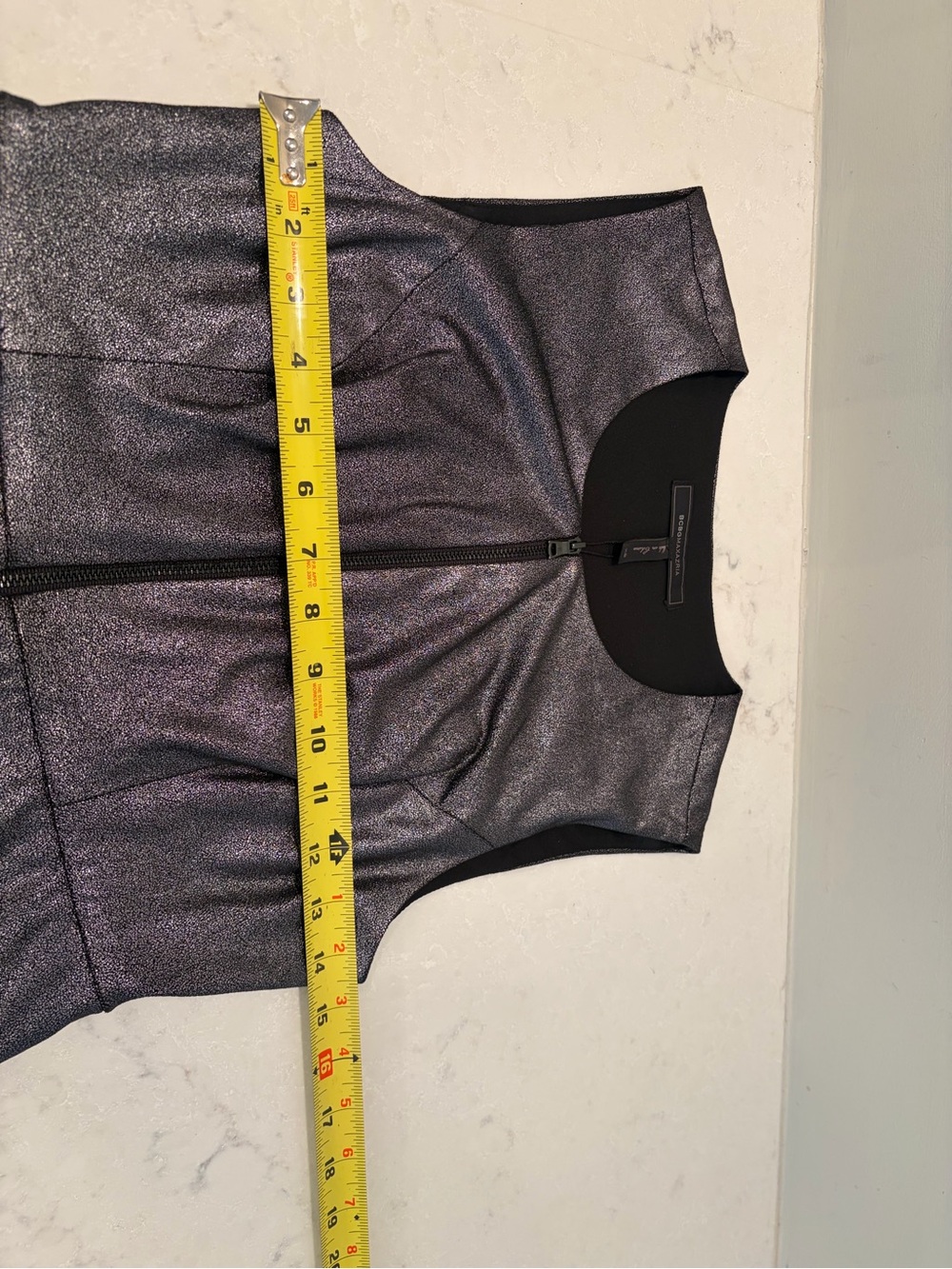 BCBGMaxAzria Shimmery Gunmetal Zip-Front Peplum Top Size XS NWT - Picture 5 of 8